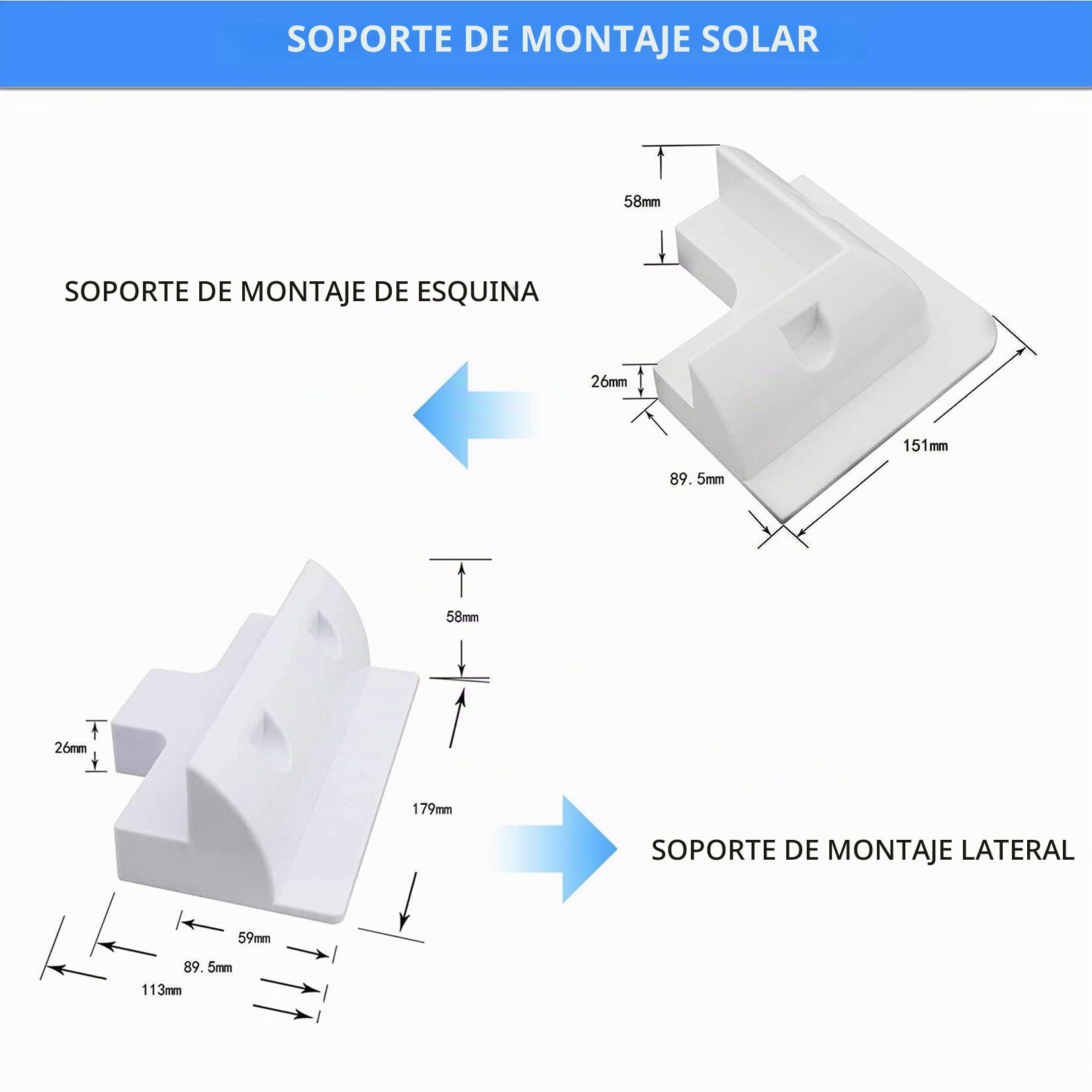 6 piezas de montaje de panel solar rectángulo conjunto de soporte de esquina para marco de madera, caravanas, barcos, cobertizos, campistas, caravanas, campana, resistente a los rayos UV, blanco