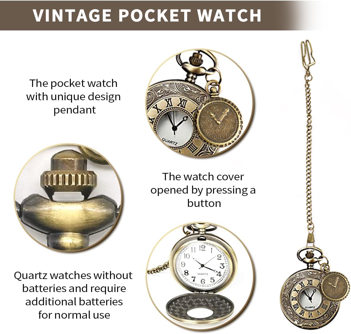 1920s Mens Costume, Roaring 20s Costumes Accessories Set Vest Foldable Crutches Fedora Hat Pocket Watch Tie - Image 4