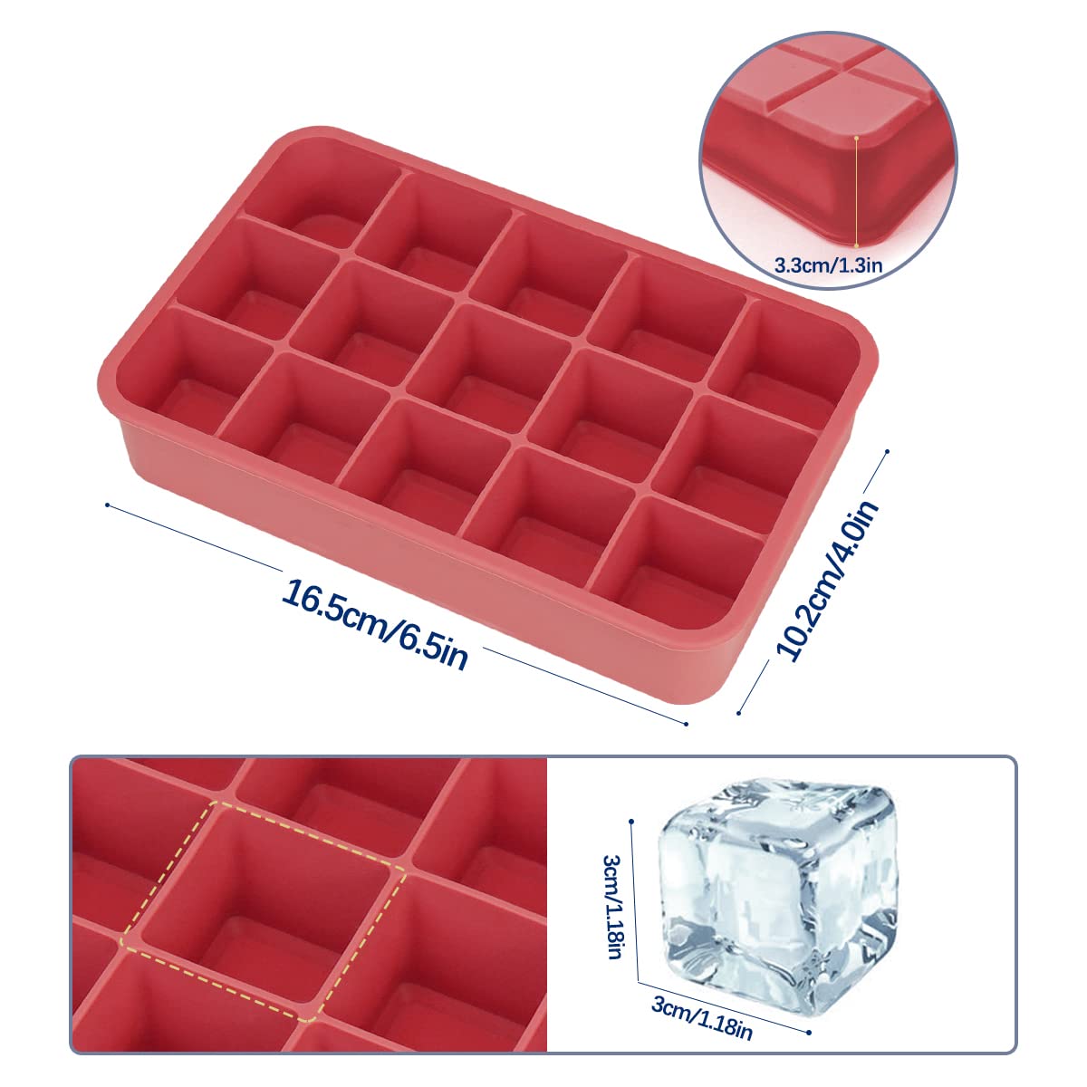 Stampo Per Ghiaccio In Silicone Con Coperchio - 2 Pezzi, 15 Cubetti, Ideale Per Whisky E Snack, Navy