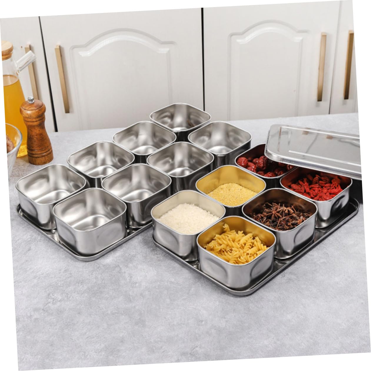 Alipis 1set Contenitori Per Condimenti Inossidabile Organizer Da Cucina Con Scomparti Per Spezie Design Pratico Per Risparmio Di Spazio e Conservazione Delle Erbe Aromatiche