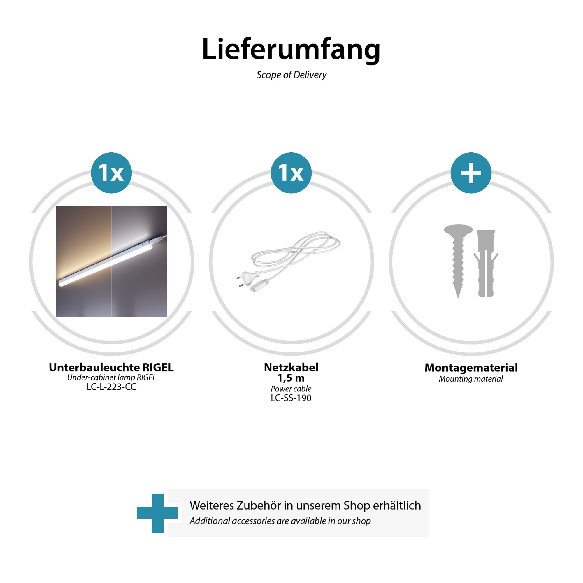 ledscom.de Luminaria LED bajo armario RIGEL, temperatura de color regulable, enchufe, 57cm, 8,8 W, 830lm, blanco cálido/blanco
