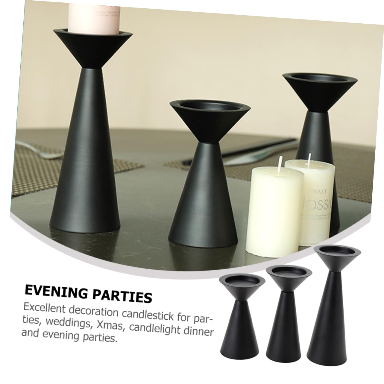 Set de 3 Candelabros de Mesa de Hierro Negro Estilo Vintage