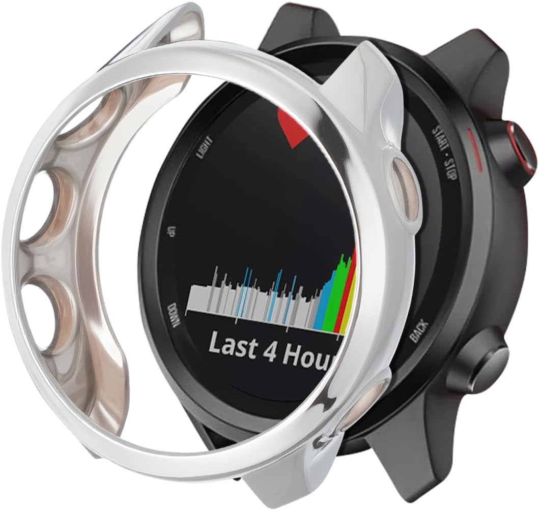 Hemobllo Electroplated Protective Watch Case Cover Frame for Forerunner 245 Music Smartwatch Flexible TPU Shell with Precise Cutouts Scratch Resistant Watch Case Cover