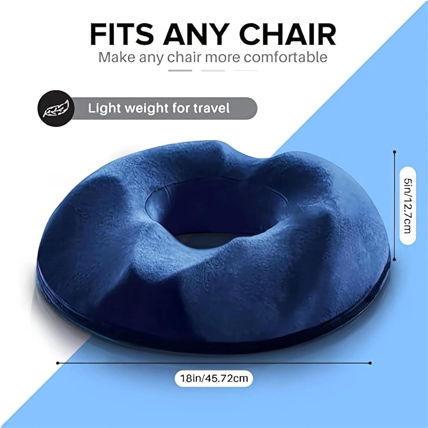 Cuscino in Memory Foam Ortopedico per Sedute, Adatto per Sedia da Ufficio e Scrivania, Allevia Dolori al Coccige, Emorroidi e Disagio Posturale, Supporto per Gravidanza e Sedute Prolungate, Blu