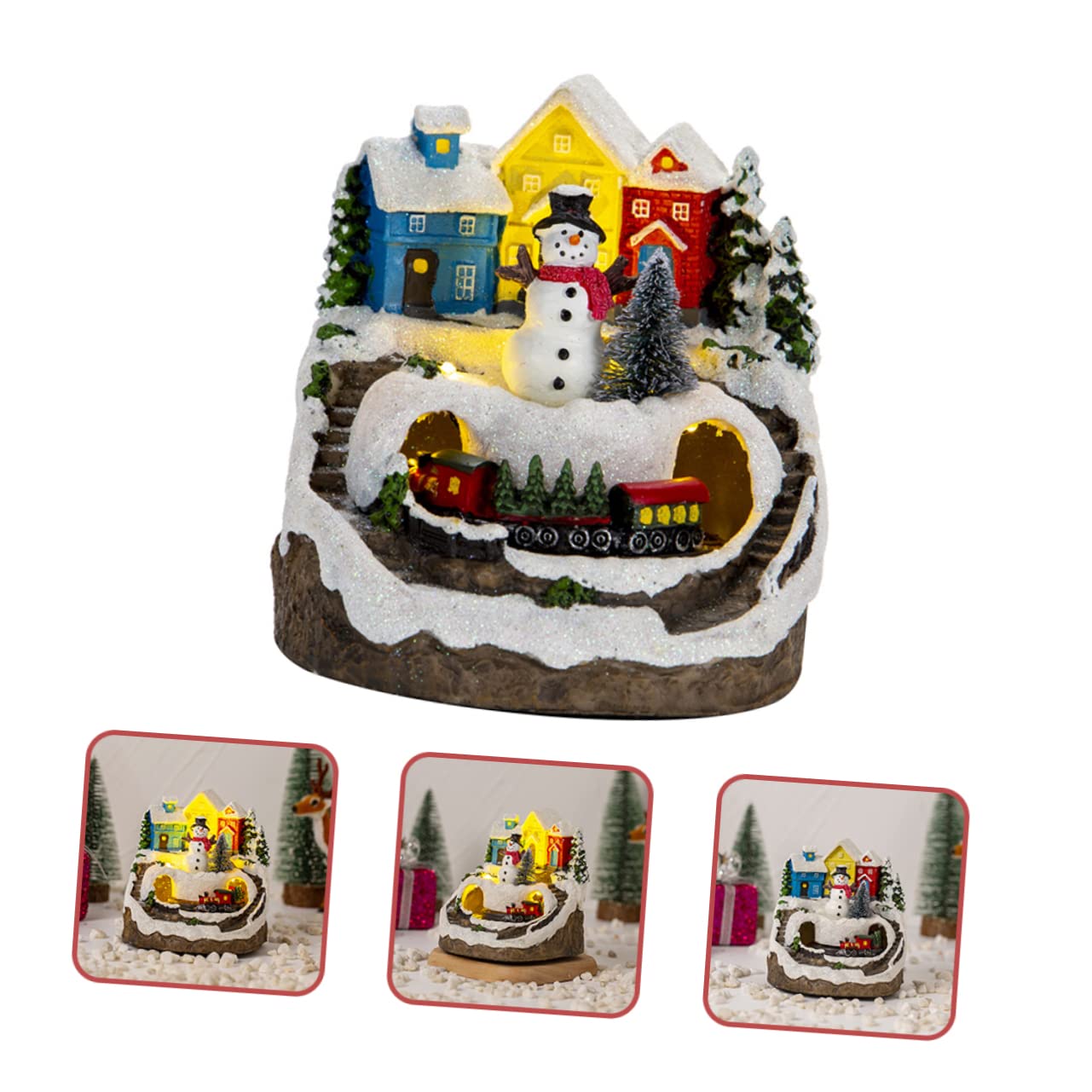 Amosfun Casa Illuminata di Natale in Miniatura Decorazione da Scrivania con Musica Leggera e Treno per Regali di Compleanno o Anniversario per Addobbo Natalizio di Casa