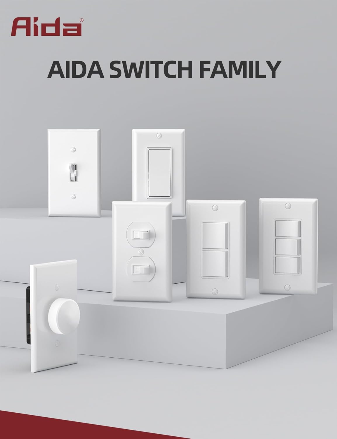 AIDA 3 Way Decorative Light Switch, 15Amp, 120/277 Volt, AC Decorator Rocker Paddle Wall Switch Replacement, UL Listed - Residential and Commercial Grade (20 Pack,Glossy White)