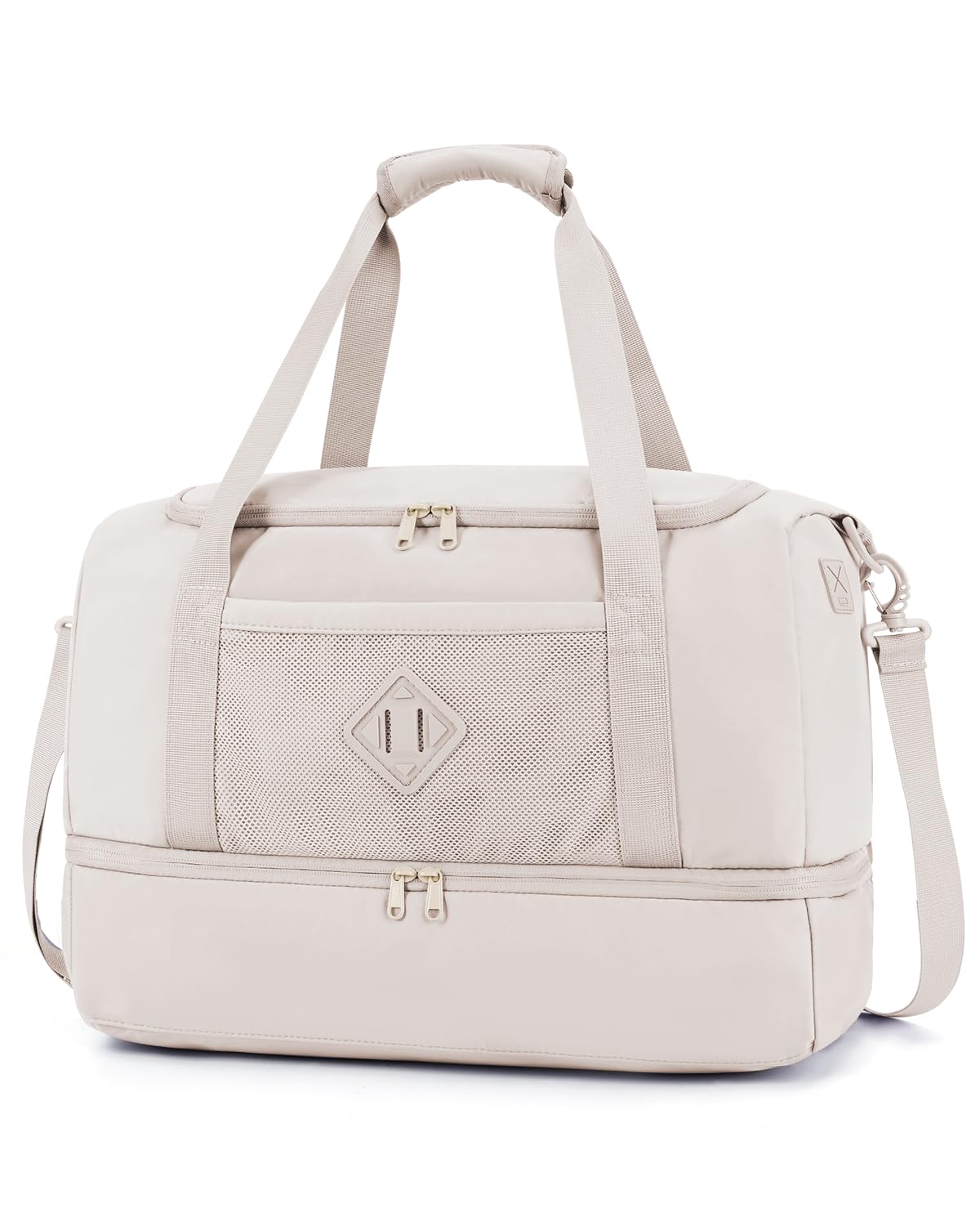 WANDF Sac de Voyage pour Femme - Bagage Cabine 45x36x20 cm pour Easyjet, Sac de Sport Weekender avec Compartiment à Chaussures & Poche Humide, Sac Duffle pour Femme et Homme (Beige)