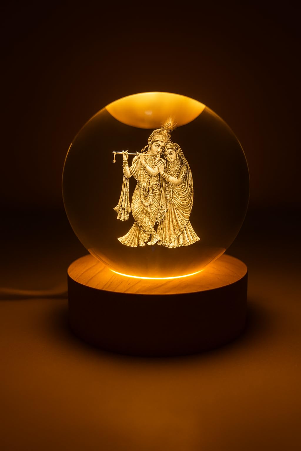 3D Crystal Ball Night Lamp with LED Wooden Base – Radha Krishna Design – Decorative Gift Light (Radha Krishna)-image-9