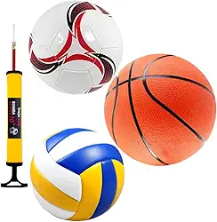 Kit Sport Com Bola + Bomba Vôlei Futebol Basquete Tamanho Oficial Quadra Campo Praia Areia Grama Society 3un