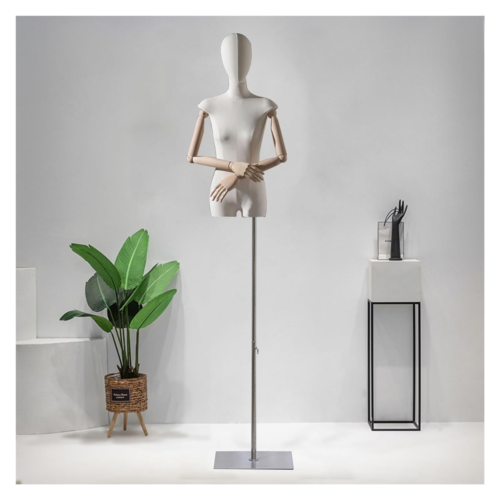 ITOSUI Adjustable Female Dress Form Mannequin with Head & Wooden Arms - Ideal for Sewing, Clothing Display, Jewelry Showcases - Height Adjustable, Tailored Fit (A)