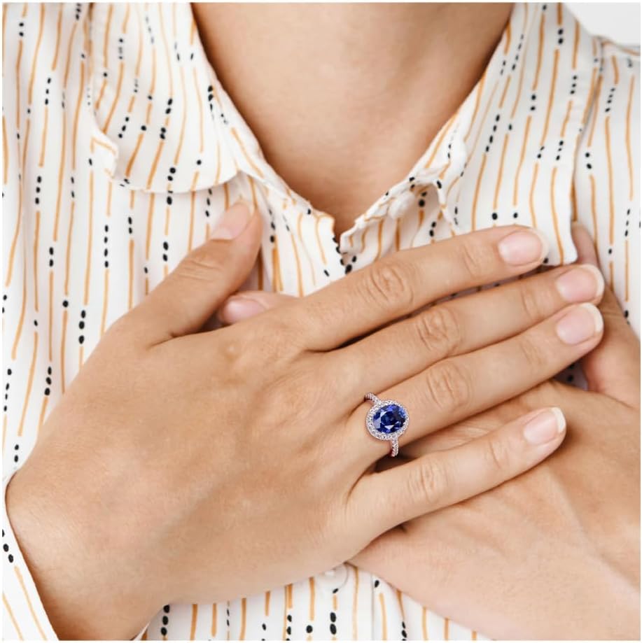 4.76 Carat (ctw) Lab-Created Blue and White Sapphire Halo Ring in 10K White Gold
