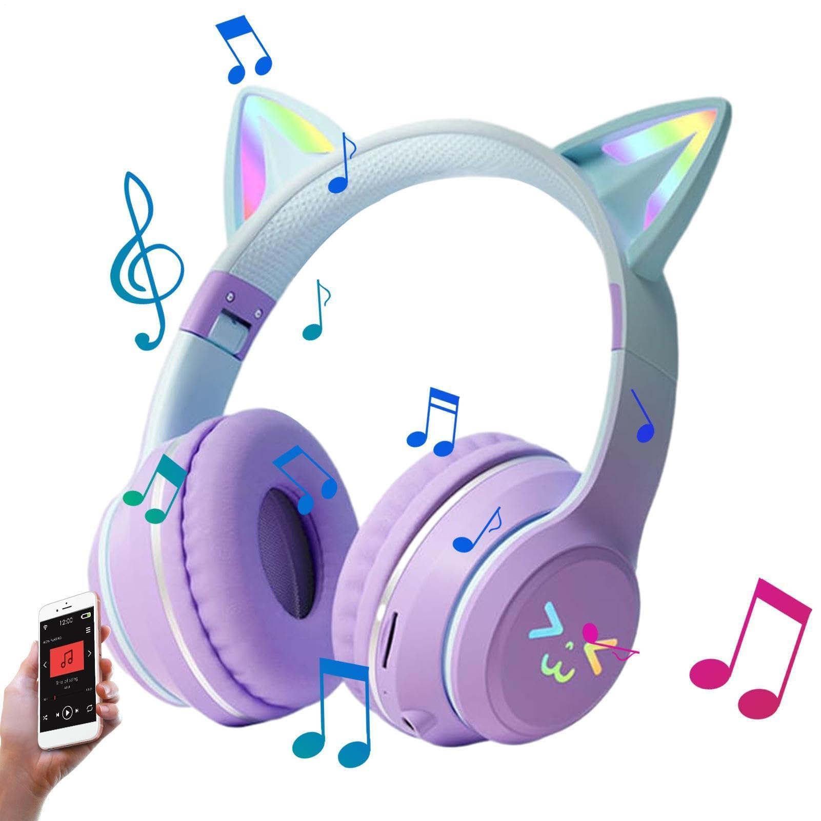 Cuffie wireless a forma di orecchie di gatto, pieghevoli, per tablet, smartphone, laptop, computer, design confortevole, ideali per giochi e musica