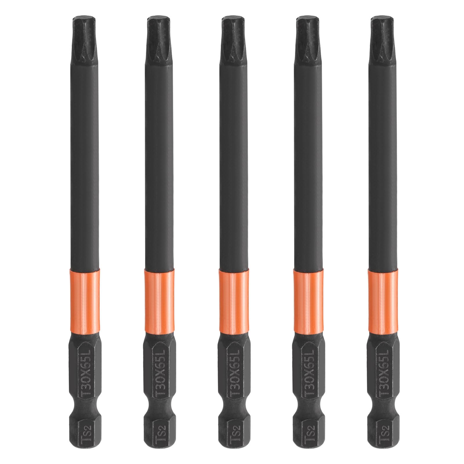 sourcing map 5pcs T30 Torx Head Screwdriver Bit 4" (100mm) Long 1/4" Hex Shank Magnetic No Hole Tamper Proof 6 Point Star Screw Driver Drill Bits Phosphate S2 Steel Industrial Power Tools