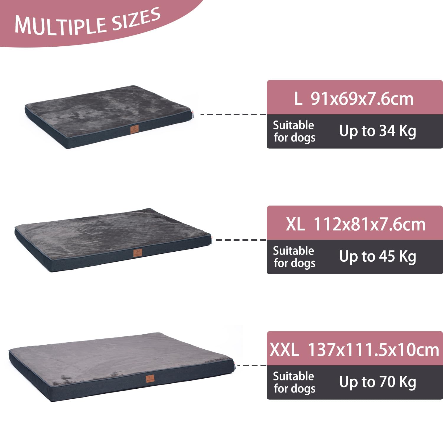 Orthopedisch premium hondenbed met Egg Foam, extra draaglus, waterdichte binnenhoes, hondenbank, hondenkussen, wollig, overtrek afneembaar, wasbaar, 112 x 81 x 8 cm, donkergrijs (XL