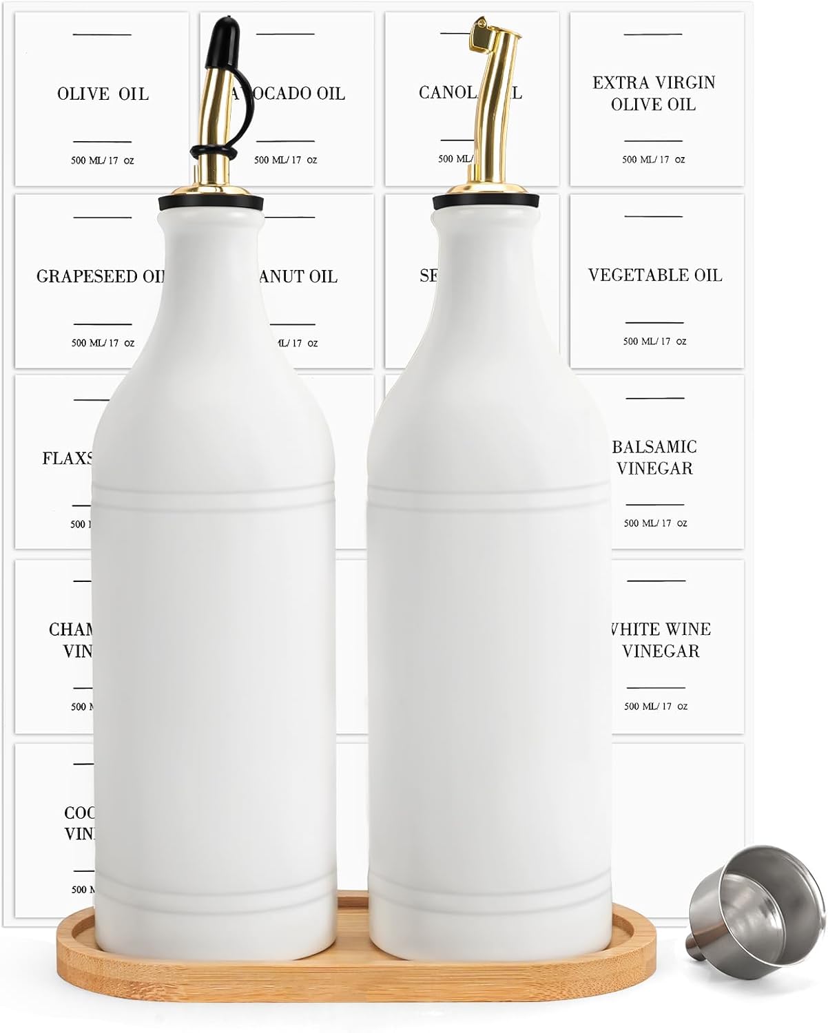 Ceramic Olive Oil Dispenser Bottle for Kitchen with Labels