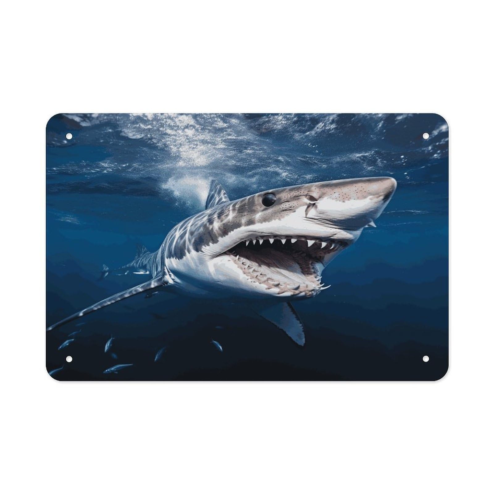 Fekiloot Style Great White Shark Opens Mouth Metal Signs Wall Art Tin Sign