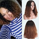 Top Feeling Kinky Curly Human Hair Wigs for Black Women Brazilian Short Human Hair Lace Front Wig Afro Curly Ombre Color Wigs Two Tone