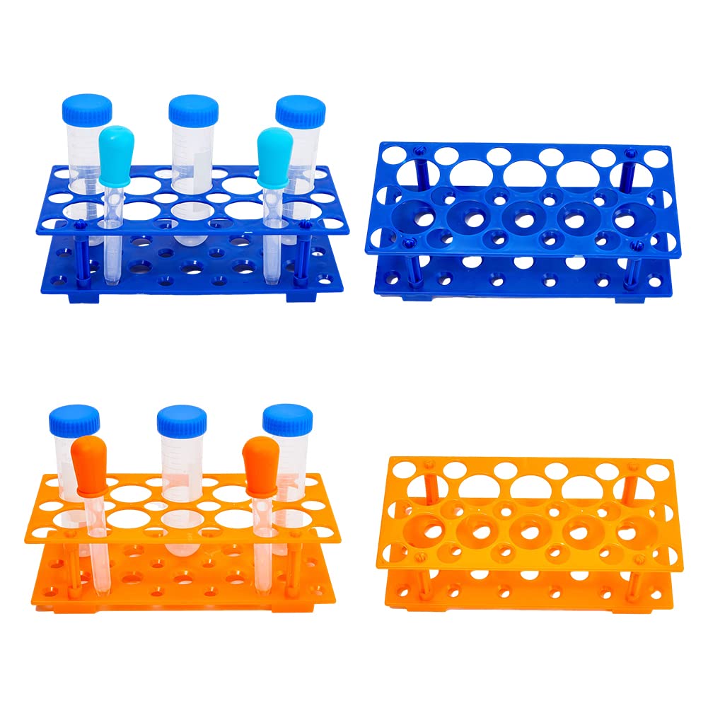 SUPERFINDINGS 4 Set Portaprovette in Plastica 2 Colori Supporto per Provette da Centrifuga Espositori per Provette Rimovibili Organizer per Provette Rettangolari, Blu e Arancione
