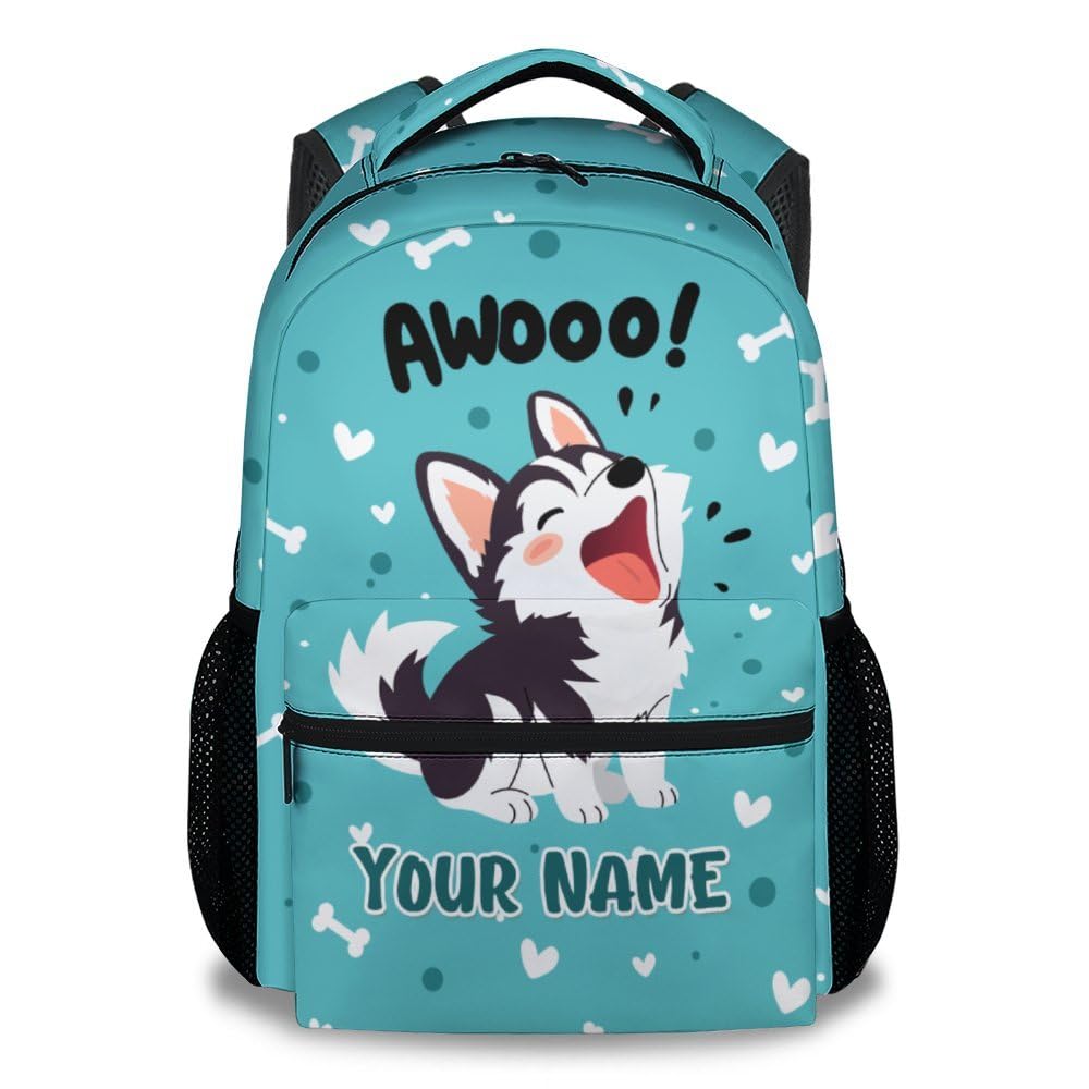 BEOIIBIRD Custom Husky Backpack for Boys, 17 Inch Teal Backpacks for Middle School, Cute Lightweight Durable Bookbag for Teens