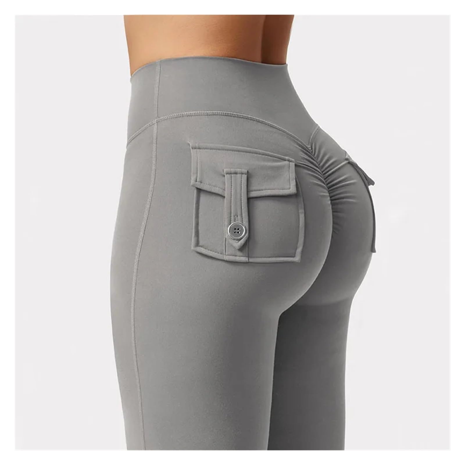 Leggings de Yoga Extensibles à Jambes Larges for Femmes, Sensation de Nu, Compression, vêtements de Travail de Fitness avec Poches, Pantalon de Yoga pour Le Sport et Le Yoga(Brown,L)