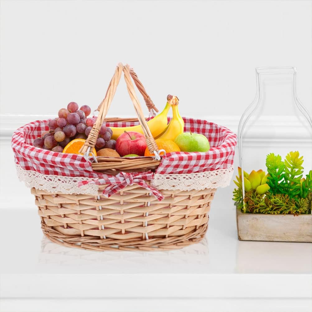 2pcs Picnic Basket Wicker Storage Basket Wicker Laundry Hamper Woven Belly Basket Picnic Hamper Wedding Decoration Delicate Fruit Basket Cloth Rattan Storage Container Bride
