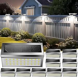 MoonGeGe Solar Outdoor Deck Lights: 10Pack 30LED Fence Solar Step Outside Lights Waterproof,Stainless Steel Outdoor Stair Fence Porch Lights Lamp Solar Powered Outdoor Lighting for Wall Garden Décor