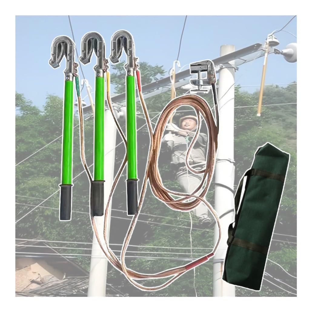 Genérico Cable de Puesta a Tierra de Alta tensión de 10 kV con 3 Varillas/Postes de Puesta a Tierra, Cable de Cobre Blando Transparente de 25 cm² para Salas de distribución eléctrica (Amarillo,