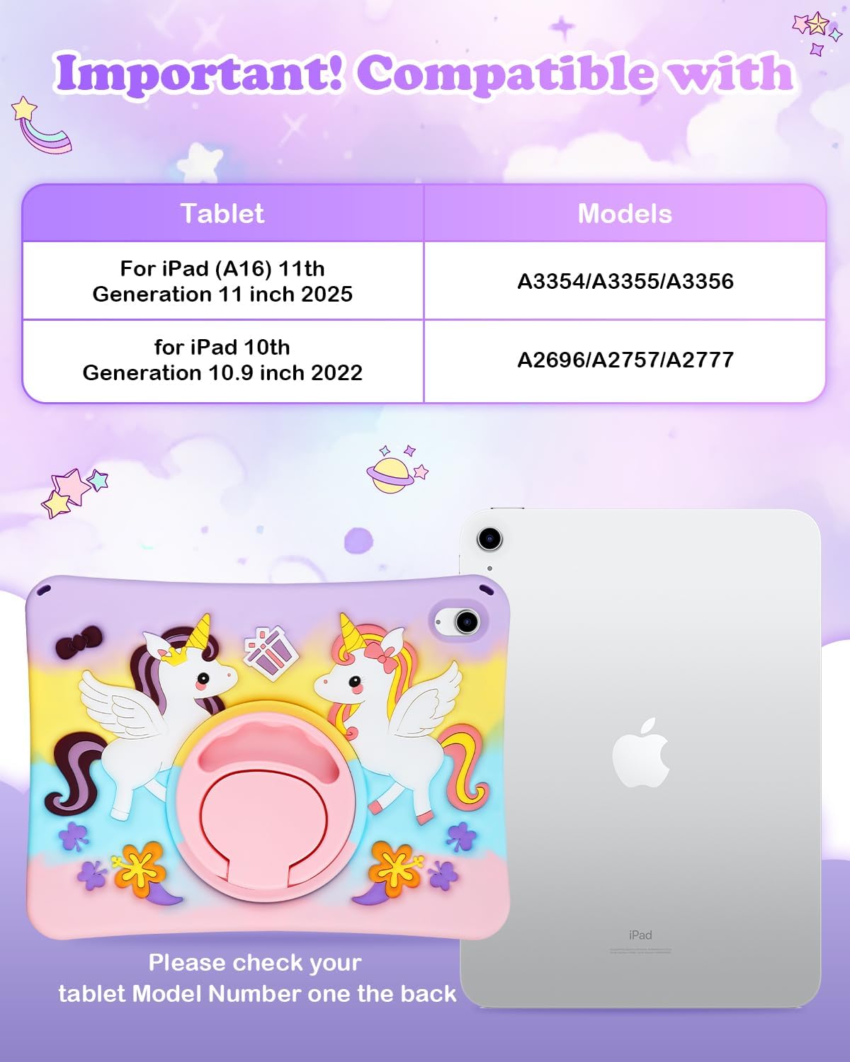 JAKPAK for iPad (A16) 11th 10th Generation Case for Kids, Soft Silicone Cute Tablet Cover with Kickstand Shoulder Strap for iPad 10.9" 2022 11" 2025 Kids Birthday for Teen Girls