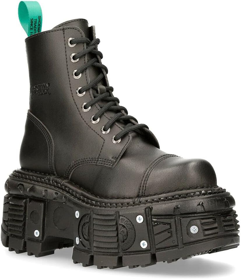 New Rock BOOTS TANKMILI083C-V2 VEGAN Leather Combat Black Platform Biker Goth Punk Shoes 40