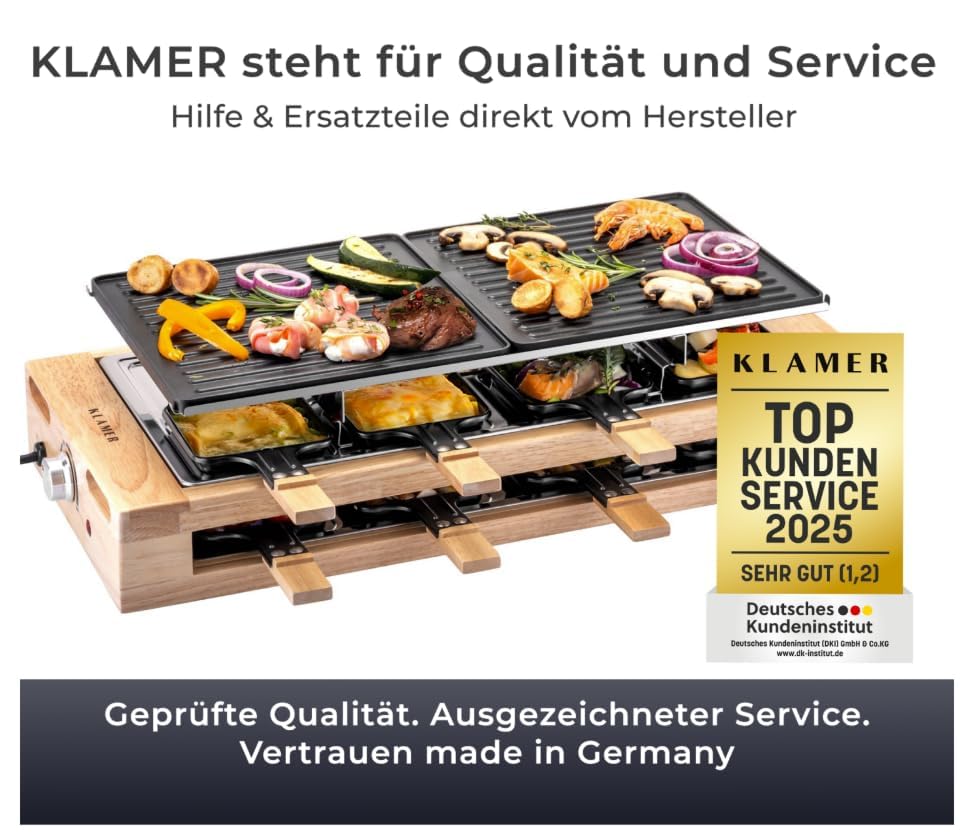 KLAMER Raclette Grill für 8 Personen mit Holzgestell und ILAG Beschichtung – Bild 2