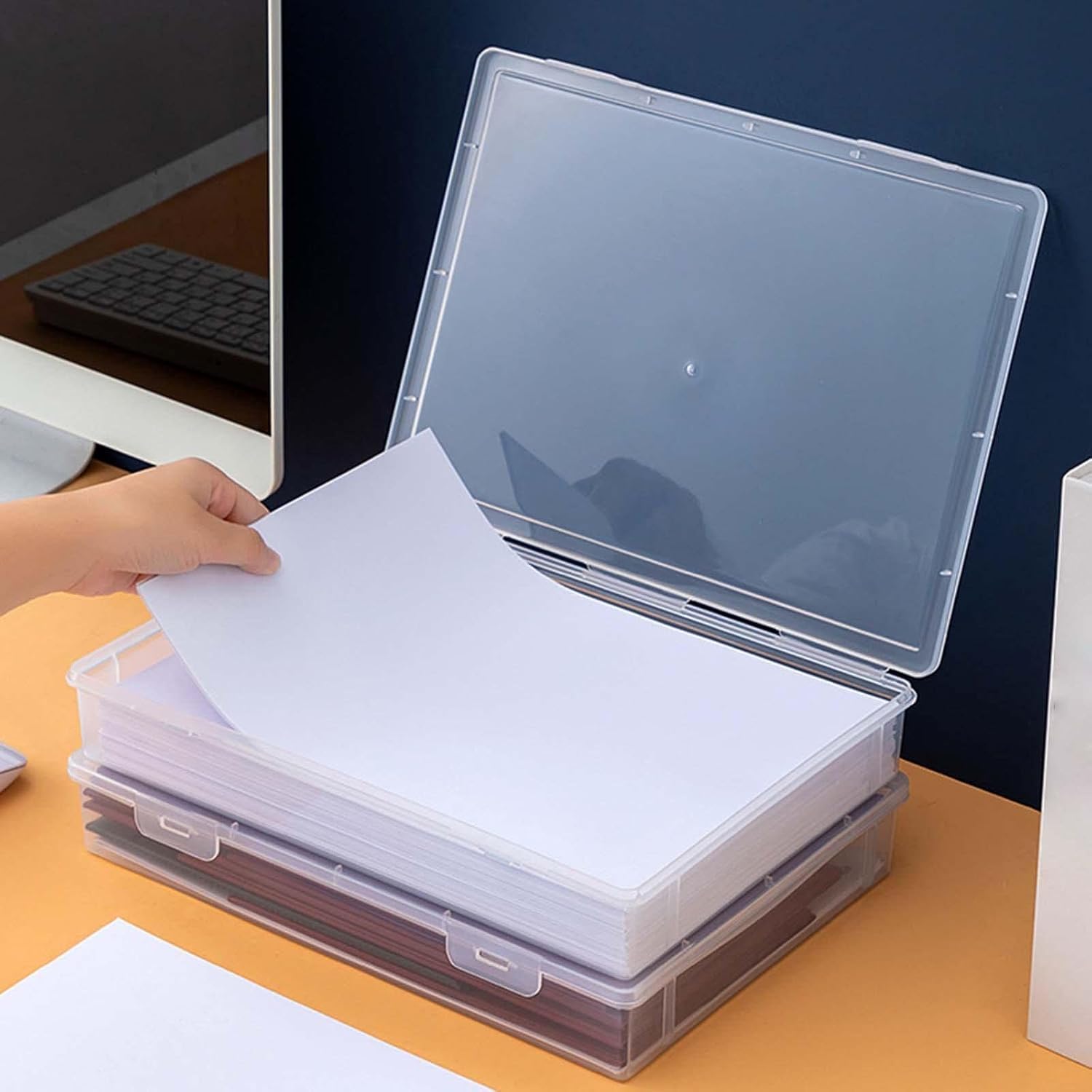 A4 Clear File Storage Box, Transparent Plastic Document Organizer with Latching Lid, Stackable Paper Holder for Office, School and Home (Pack of 1)-picture-12
