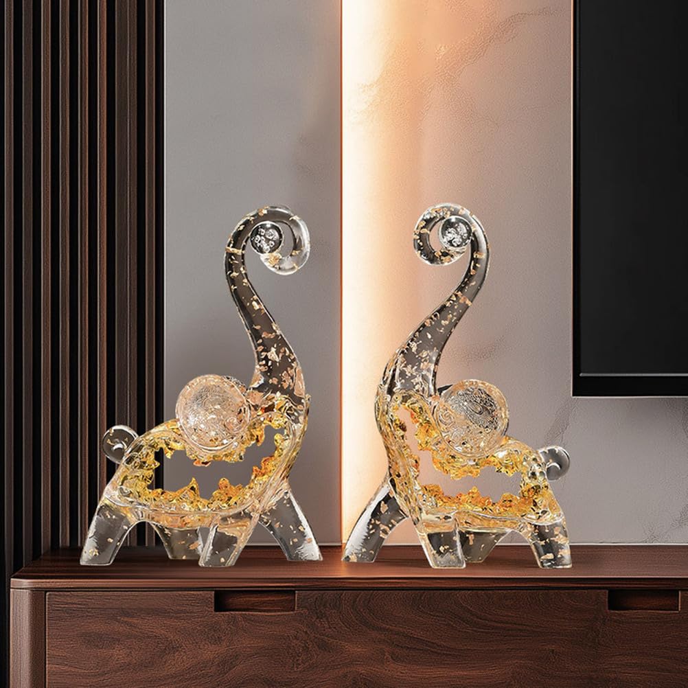 Szczęście Feng Shui statua słonia rzeźba, bogactwo figurka kolekcjonerska ozdoba z żywicy powodzenia grafika rękodzieło prezent do wystroju domu stół biurowy dekoracja centralna,Orange