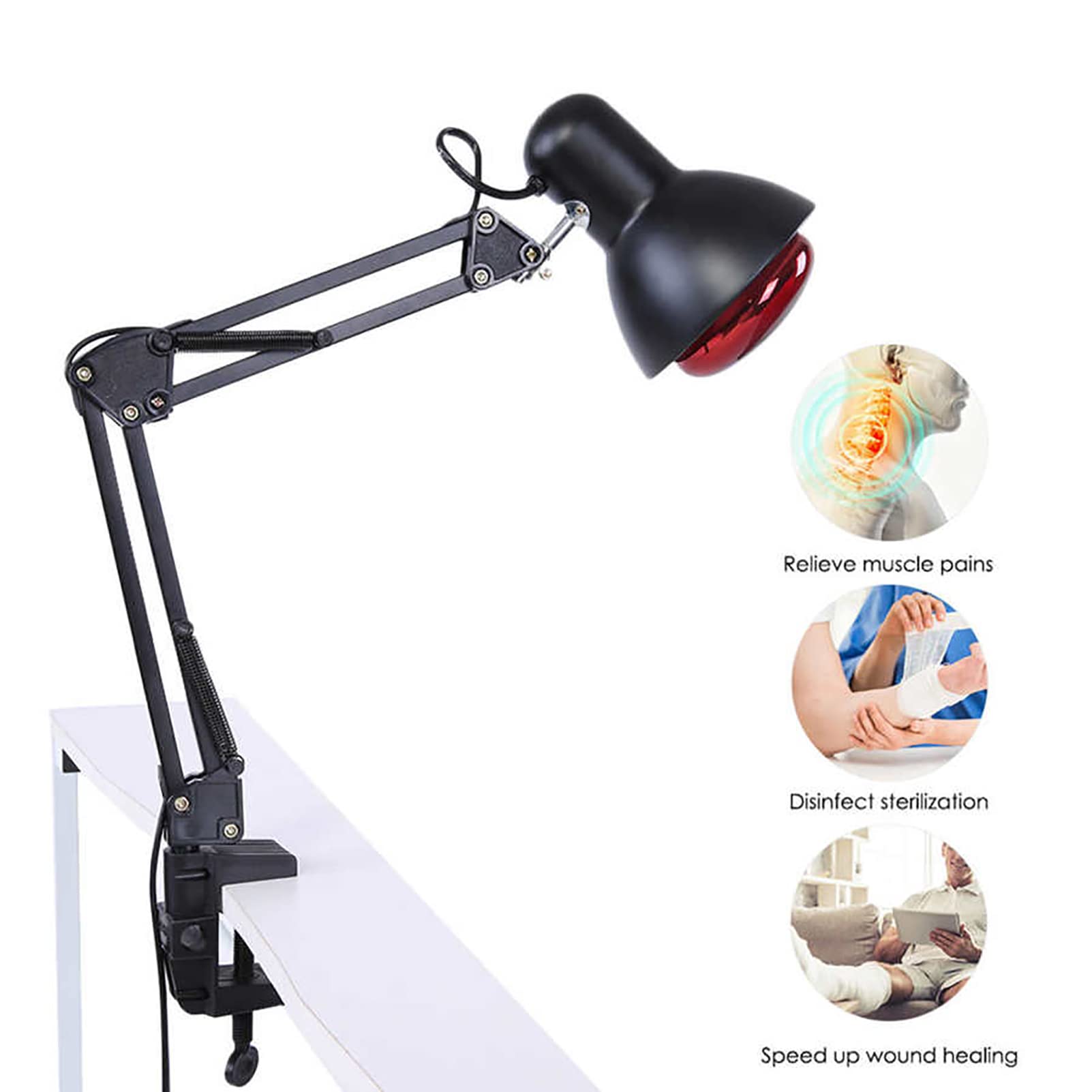 Lámpara de Terapia de Calor para masajes, lámpara de Fisioterapia con Abrazadera de Escritorio para aliviar el Dolor Muscular, para la recuperación Muscular, aliviar el Dolor, Promover la circulació