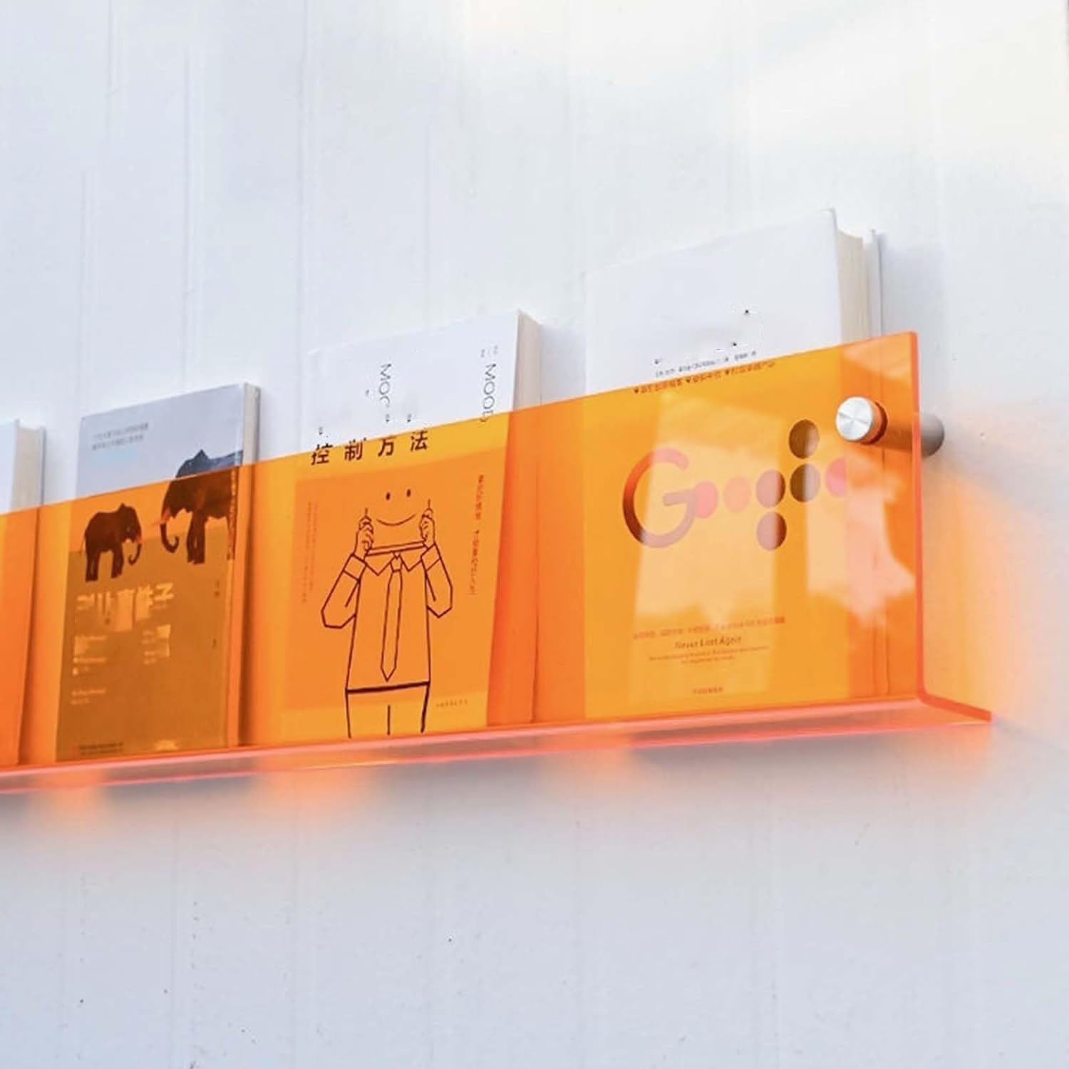 SAeWare Revistero acrílico montado en la pared, moderno soporte de exhibición de folletos/soporte de almacenamiento de registros, organizador de libros de plástico, para oficina y hogar, color naranja