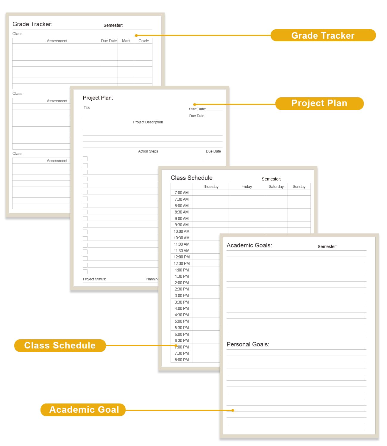 Planner accademico per il 2025 e il 2026 o in qualsiasi momento, 21,6 x 27,9 cm, pianificatore settimanale non datato per studenti scolastici, universitari e infermieristici, 200 pagine, beige