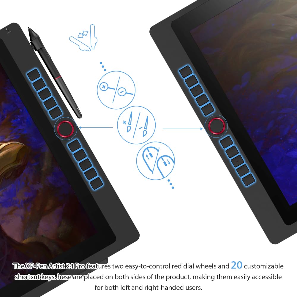 XP-PEN Artist 24 Pro - Tablet Graphqiue con Pantalla 2K QHD de 23,8 Pulgadas, lápiz Capacitivo pasivo 8192 Niveles Conexión USB-C - Compatible con Windows/Mac/Android | Tableta Dibujo Digital Profesional para Dibujar