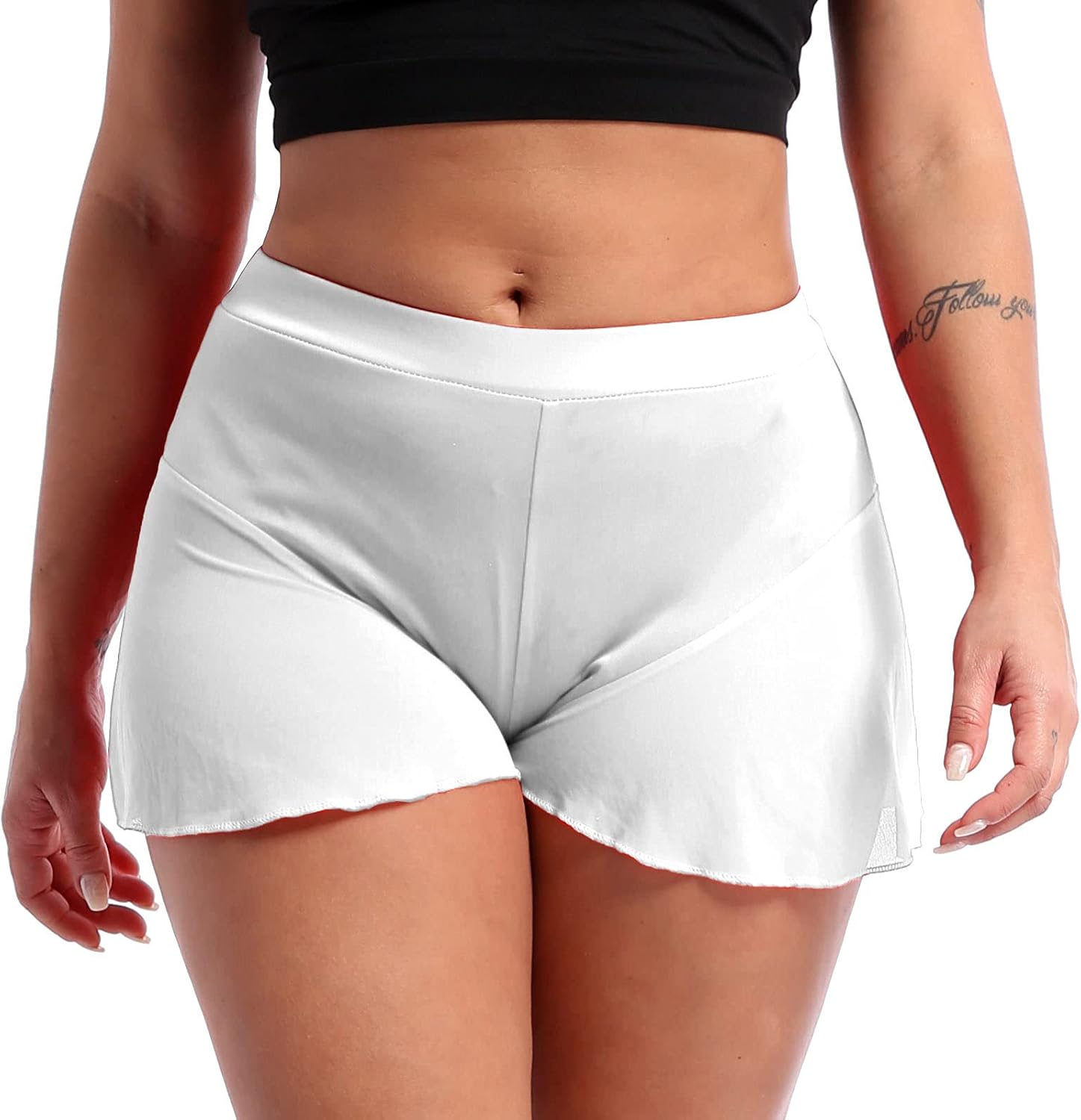 FEESHOW Womens Dance Shorts Summer Pole Dance Ruffled Shorts Sexy Pants Mini Tight Athletic Shorts