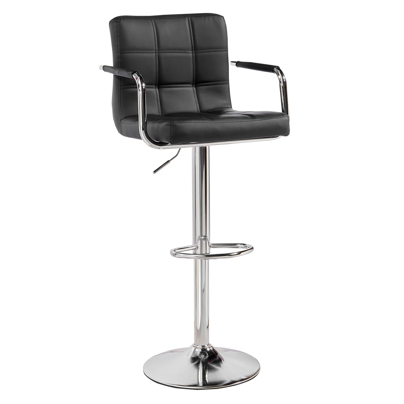Cuban Bar Chairs - Height Adjustable Synthetic Leather 360° Swivel Kitchen Stool with Backrest and Footrest for Breakfast Bar, Counter, Kitchen and Home (Black)