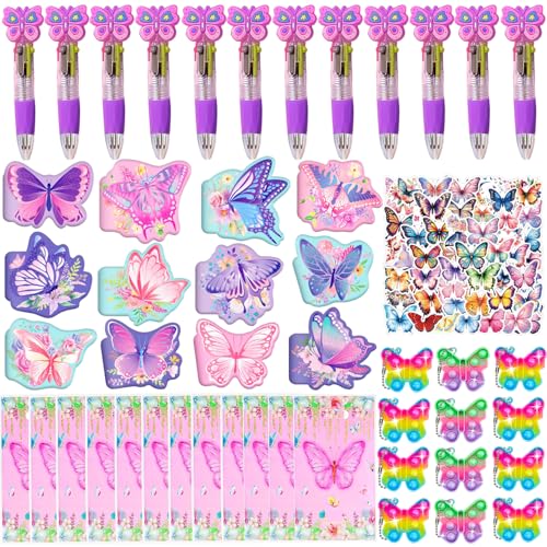 Augweyang Papeterie papillon fournitures de fête avec stylo à bille, carnets, sacs cadeaux pour 12 invités, sac à friandises, piñata, décorations de...