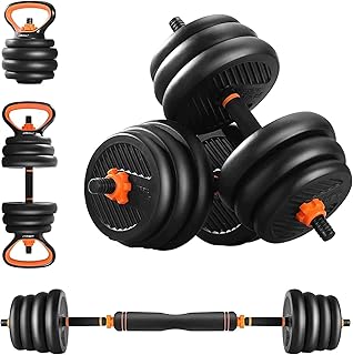 OKSTENCK 44LBS 4 in 1 Adjustable Dumbbell Set - Free Weights Dumbbells Set with Connecting Rod Used as Barbell & Non-Slip Handles & Kettle-Bell Base for Home and Gym