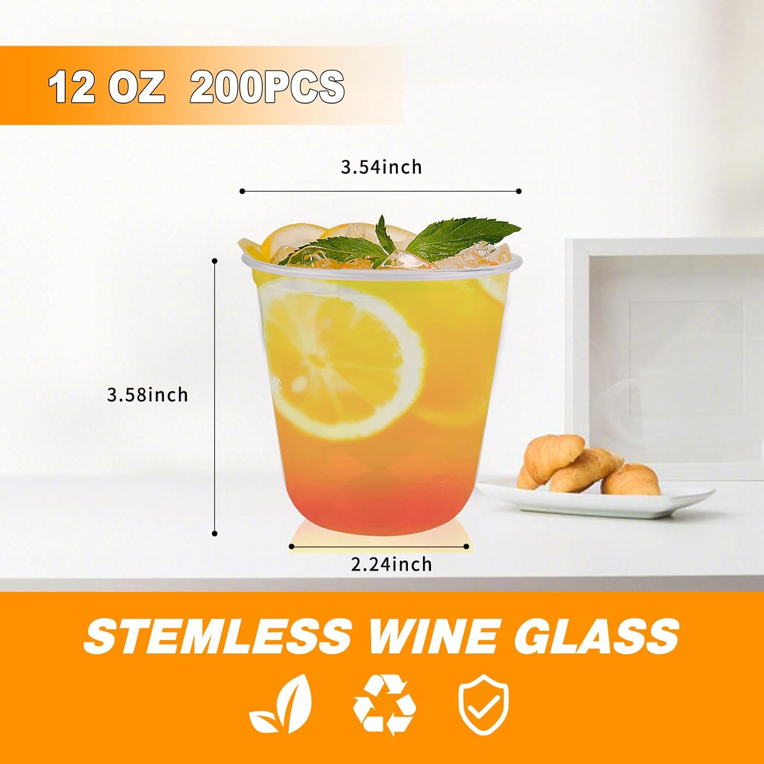 200 Pcs Disposable Stemless Glasses Plastic Cups Disposable Cold Party Drinking Cups Wine Glasses for Meeting Weddings Birthdays Cocktail Christmas Party Supplies (Clear,12 oz)