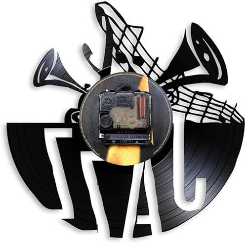 Miniatura 3 de Reloj de pared de vinilo, reloj de pared con diseño de instrumentos musicales de jazz, es un regalo para los amantes de la música.