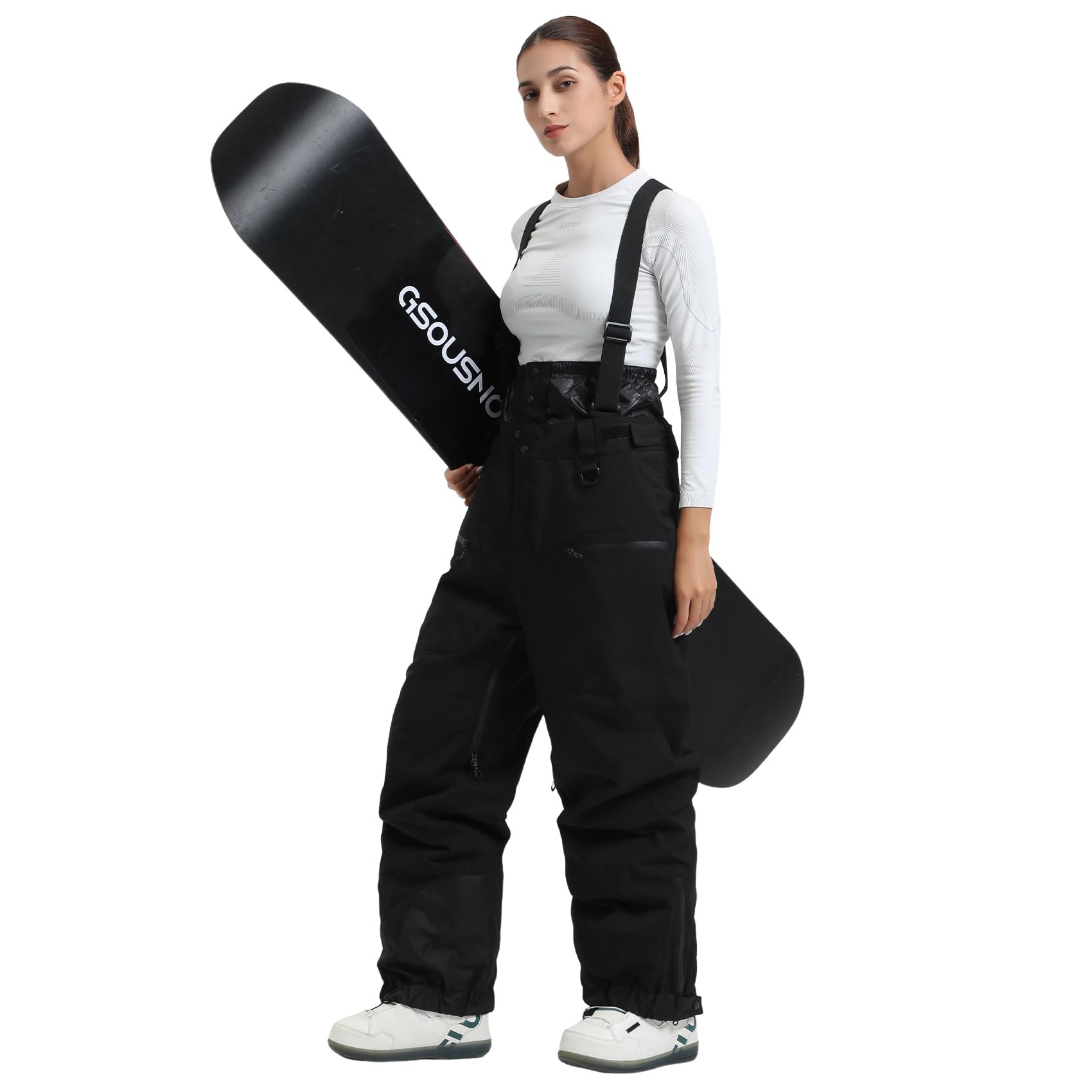GSOU SNOW Mujeres Pantalones de Esquí Holgados Pantalones de Snowboard Baggy Pantalones de Nieve Oversize con Tirantes - Multibolsillos Impermeable Antiviento Transpirable Aislado Cálido