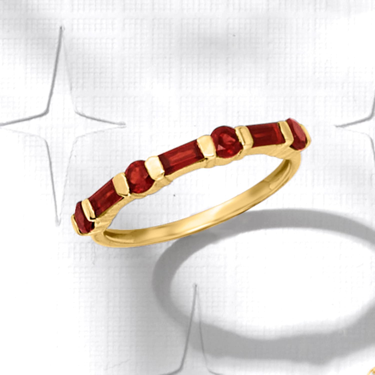 Ross-Simons 2.10 ct. t.w. Baguette and Round Garnet Ring in 14kt Yellow Gold