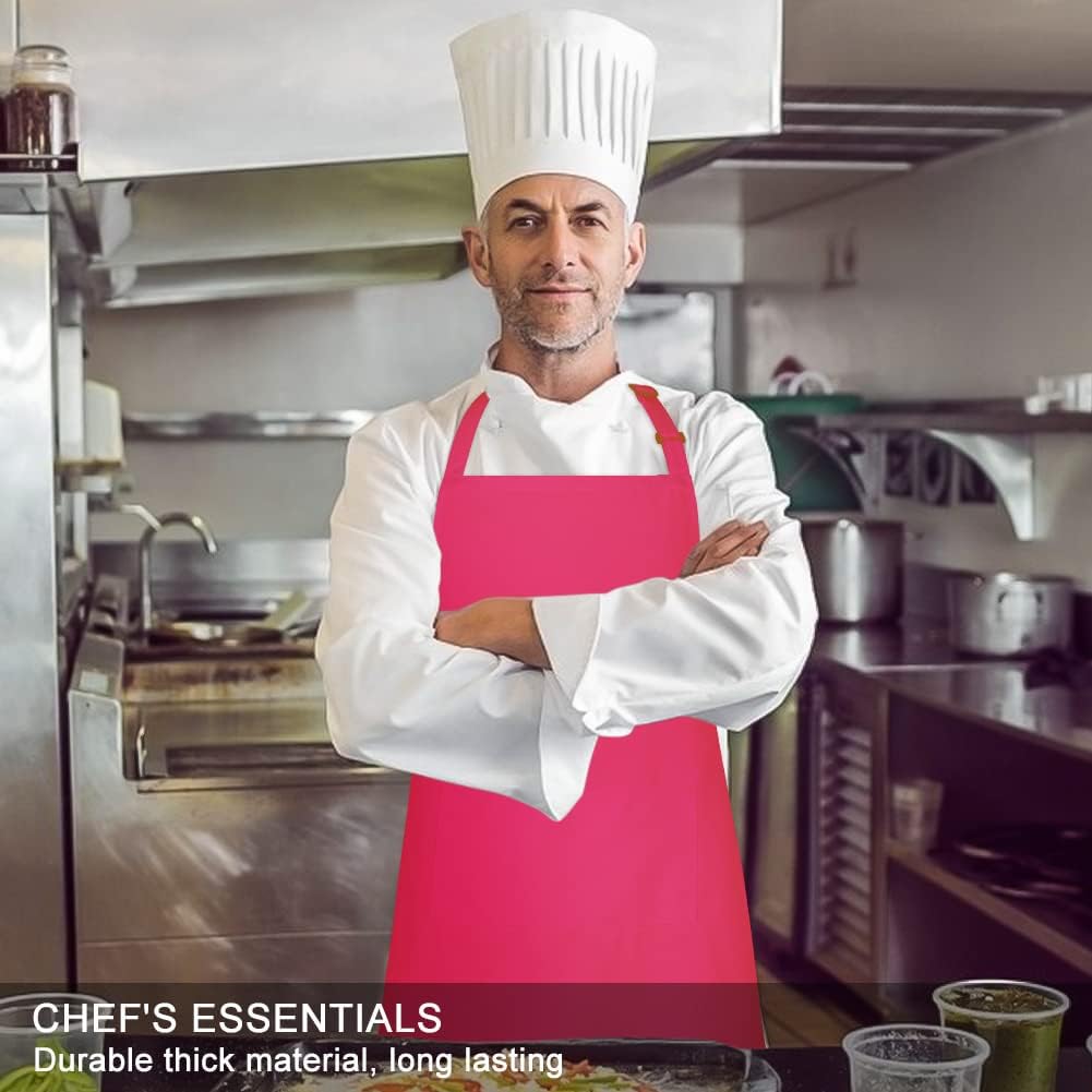 Jubatus 2 Pack 100% Cotton Aprons with 2 Pockets Cooking Chef Kitchen Adjustable Bib Apron for Women Men, Hot Pink - Image 4