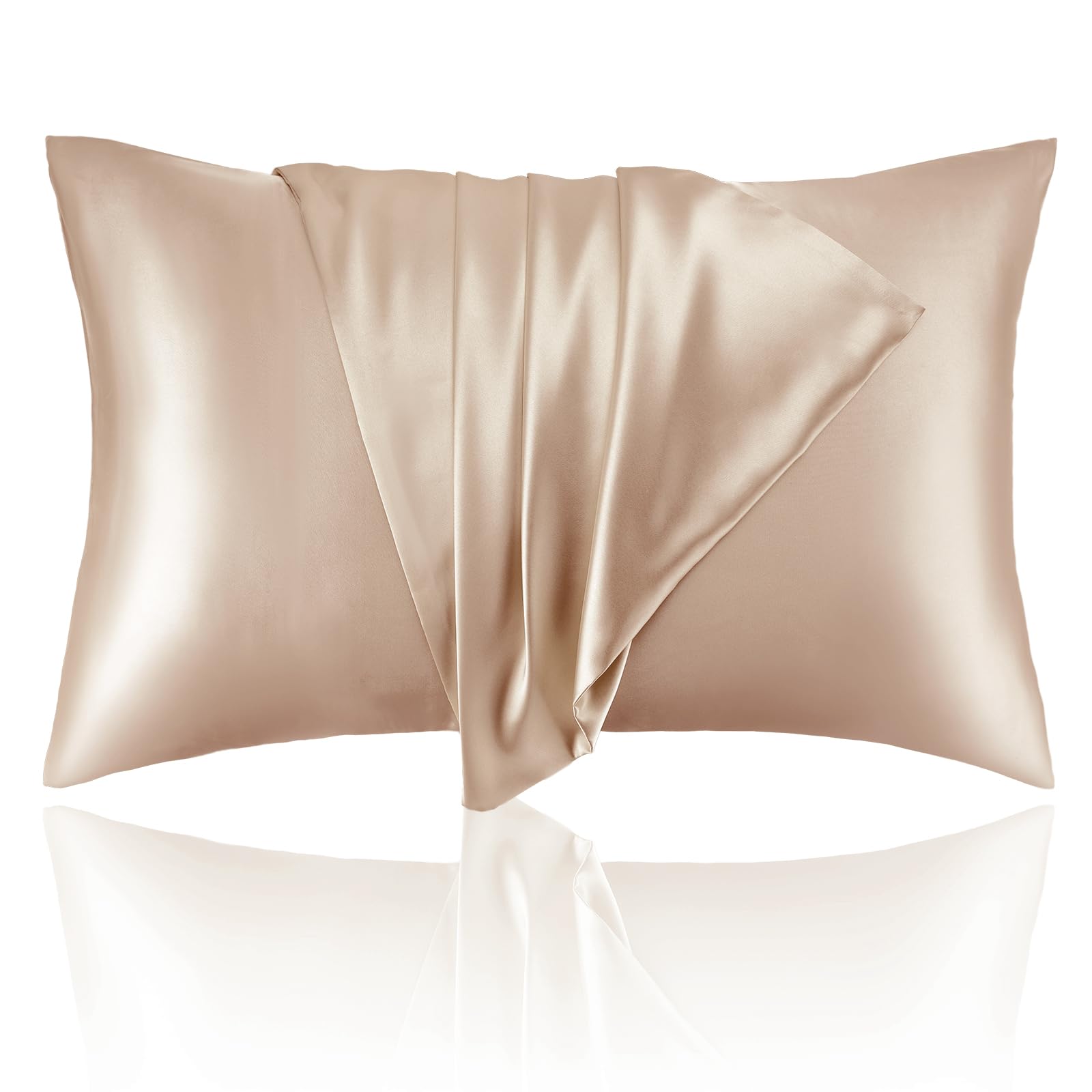 Zozojo Silky Satin Pillowcase, Soft Pillow Cases for Curly Hair & Skin, Similar to Silk Cooling Pillow Covers with Envelope Closure, Match Your Room Décor Set of 2 Pack, (20 x 26 Inches), Champagne