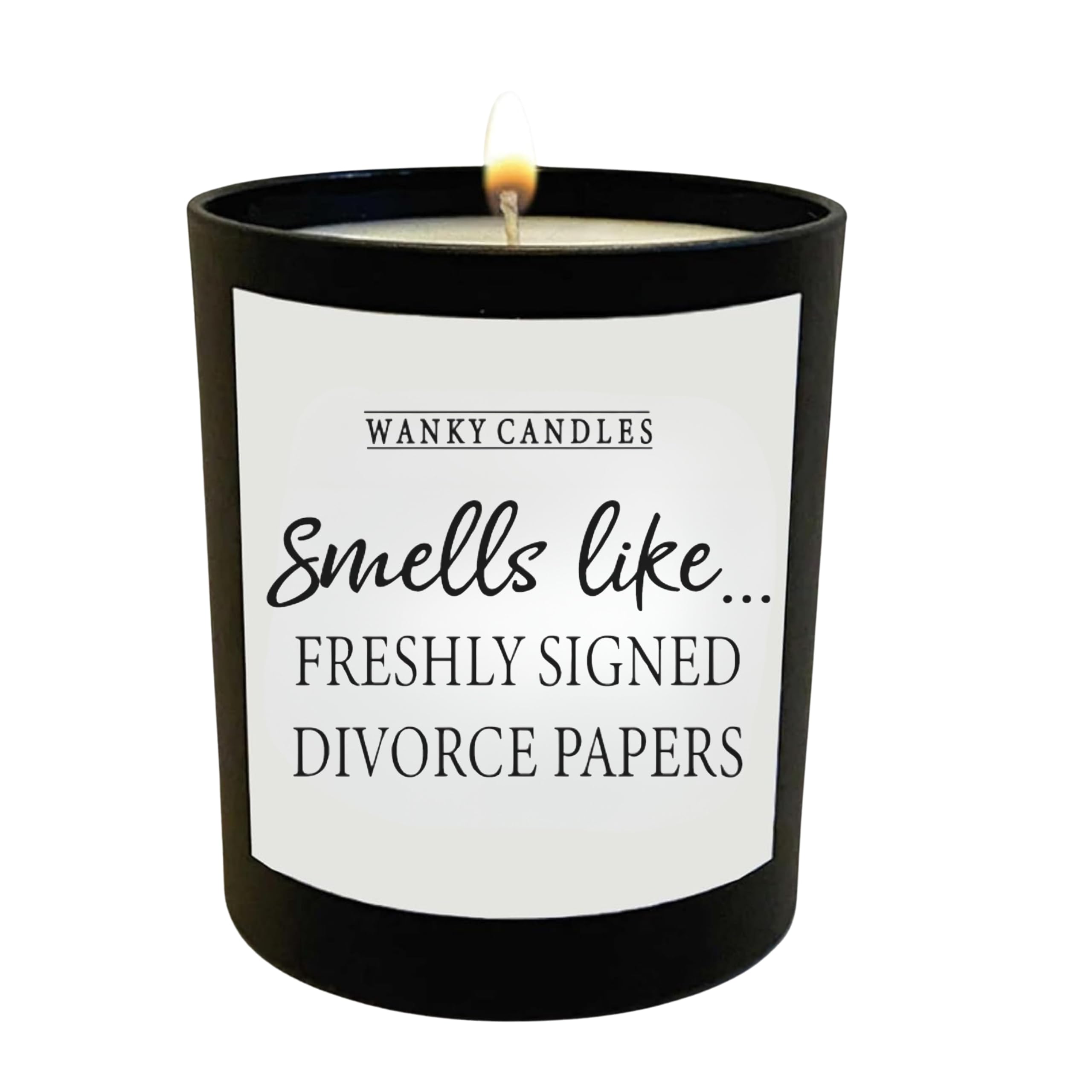 Wanky Candles Black Funny Scented Candle In Glass Jar - Smells Like Freshly Signed Divorce Papers Wcbj95