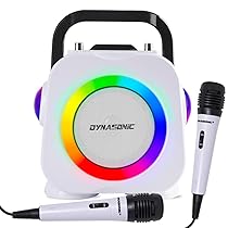 DYNASONIC Cassa Bluetooth senza fili con luci LED. Macchina per karaoke portatile con due microfoni. Regalo originale. Altoparlante (Dk-201 nero)