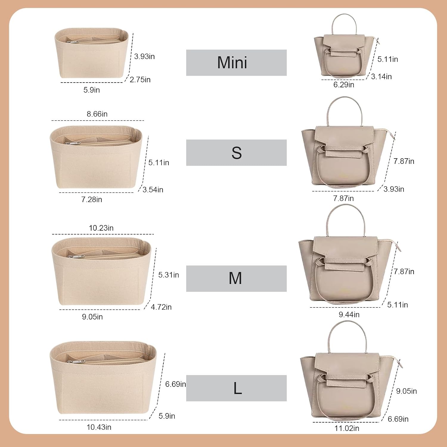 Lckaey Purse Organizer for celine nano belt bag organizer bag insert felt bag organizer 3021Beige-L