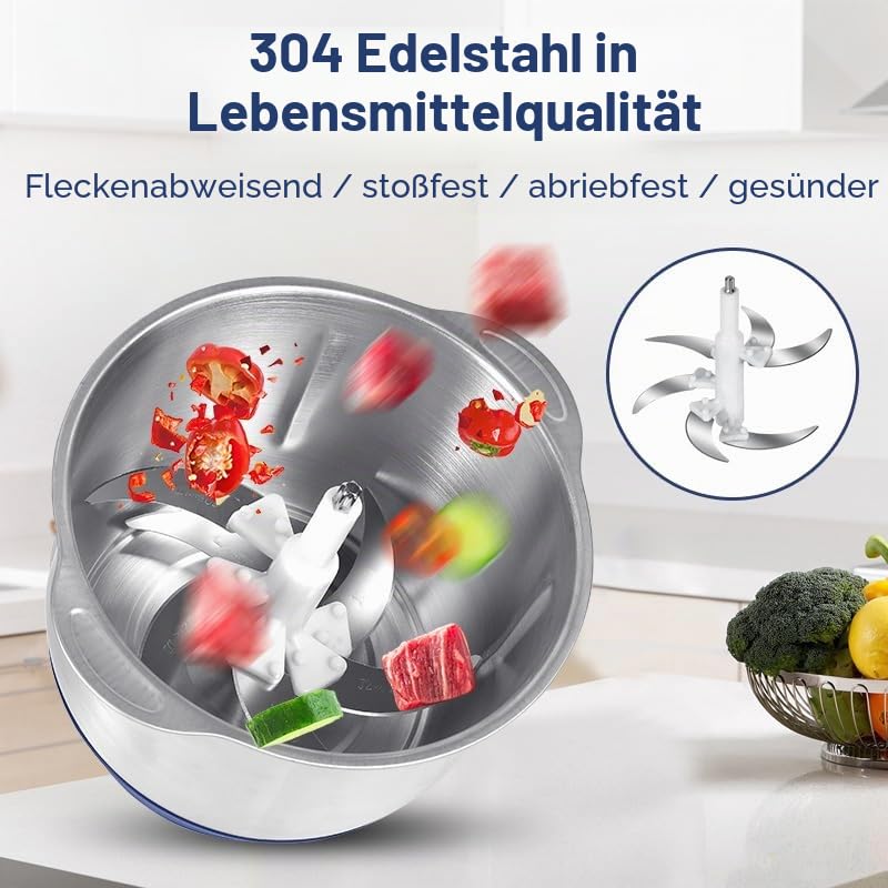 Zerkleinerer,zerkleinerer küche elektrisch Mit 5L Edelstahlschüssel.500W Multizerkleinerer Elektrisch Mit 5 Geschwindigkeitsstufen.Fleischwolf Für Fleisch,Zwiebeln,Babynahrung,Obst & Gemüse